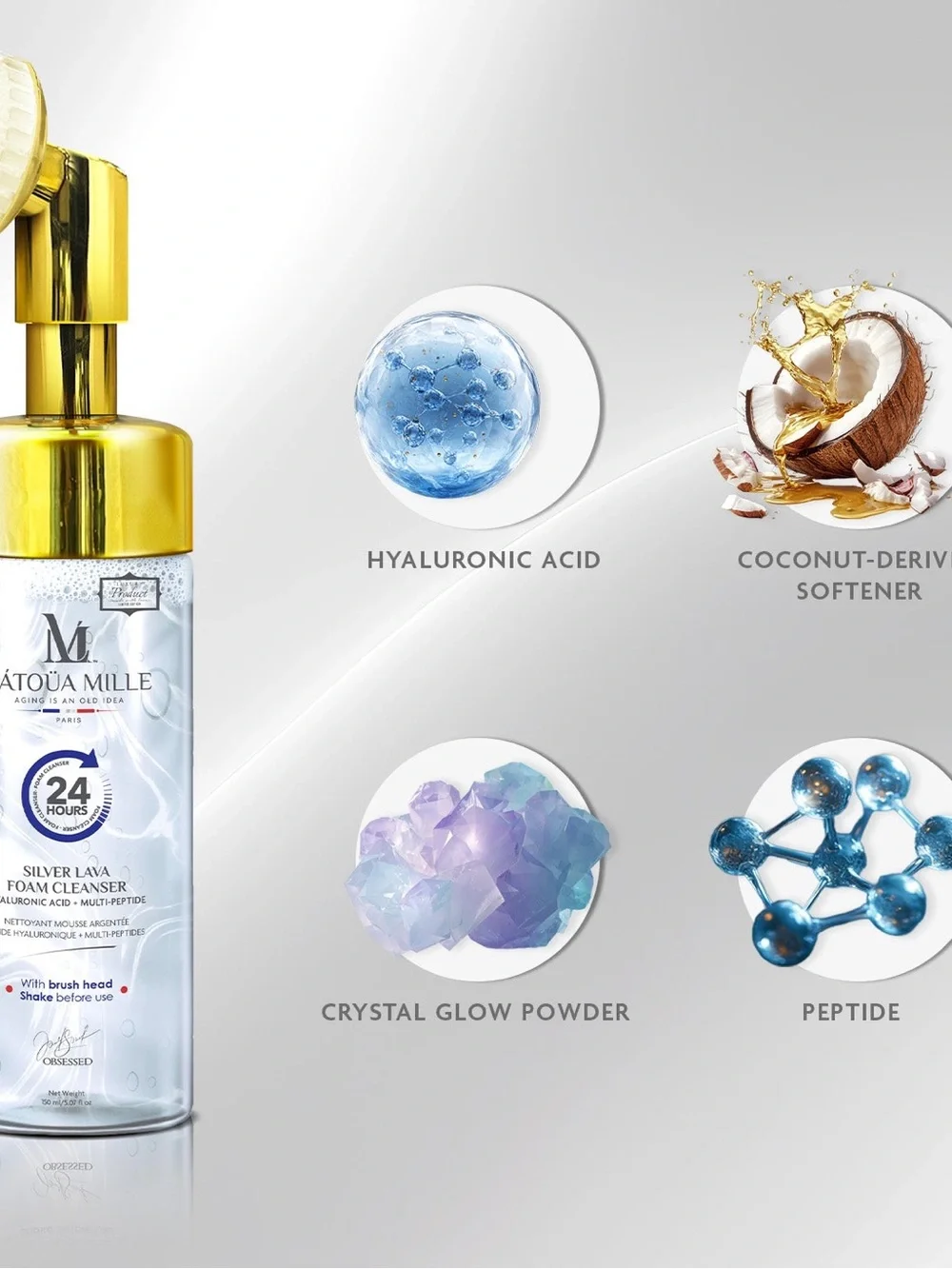 Silver Lava Foam Cleanser Hyaluronic Acid + Multi-Peptide (With Brush Head)